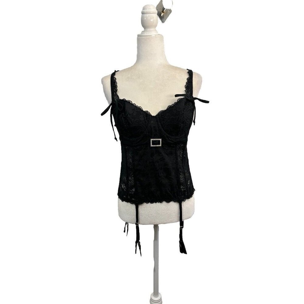 Rhonda Shear Corset Rhinestone Buckle Size Medium Black